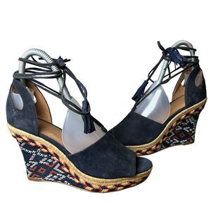 Cabi‎ Sandals Womens 6M Blue Suede Multi Isla Espadrille Wedge Shoes Boho #6001